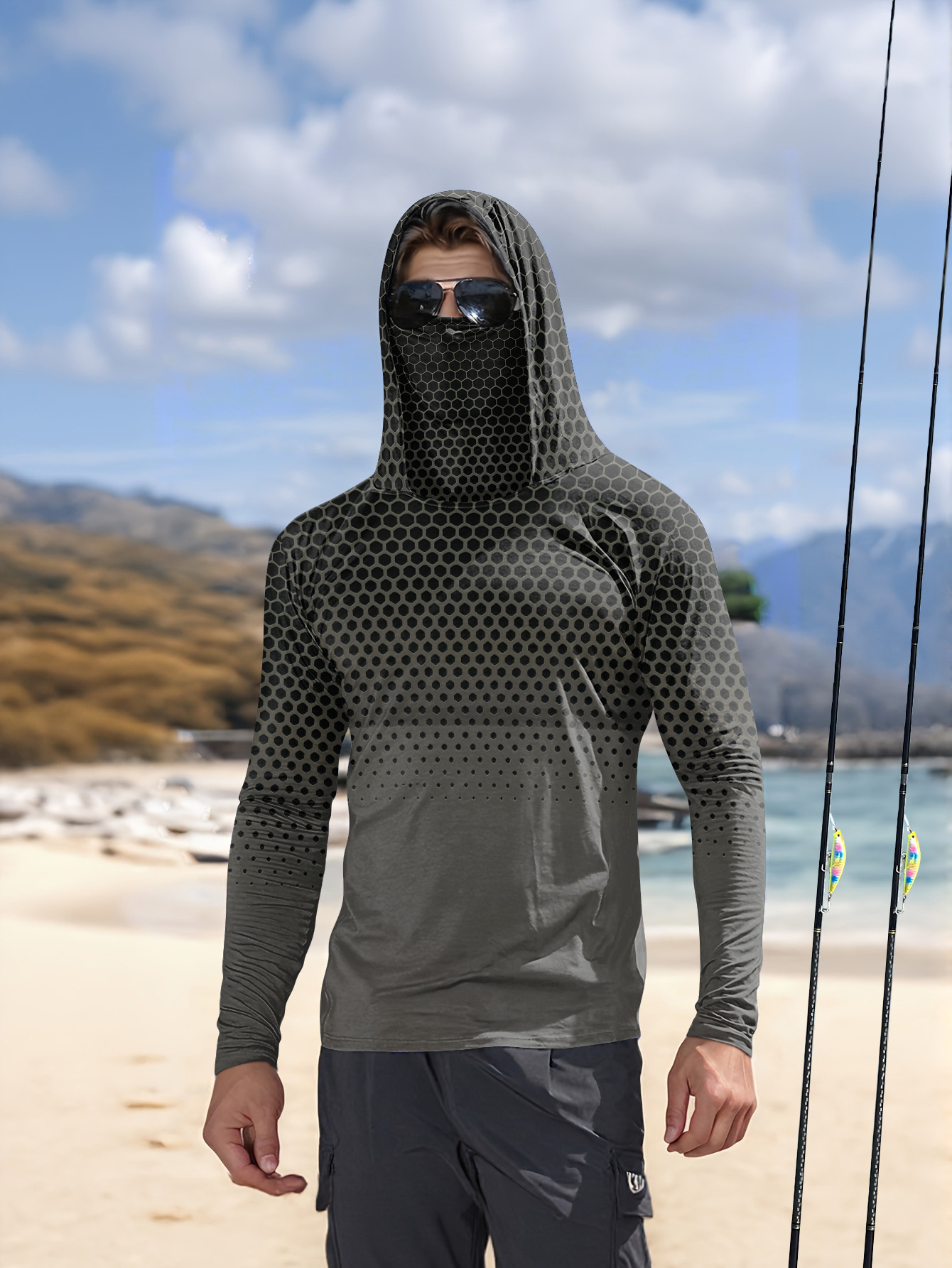 Camisa de Pesca Masculina de V - Fishing Hoodie avaliação e preço
